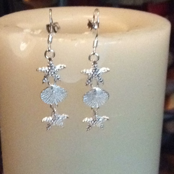 Silver Drop Seashell Earrings - Picture 3 of 4